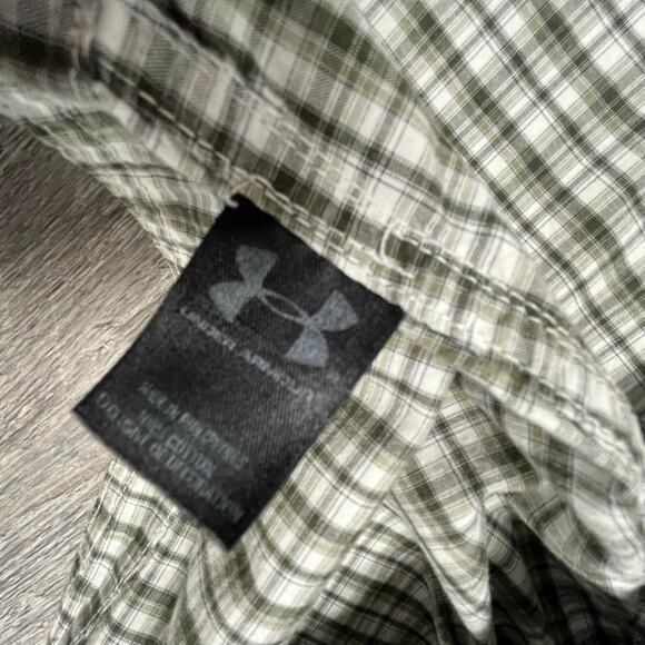 Under Armour White Green Mens Large Tartan‎ Plaid Short Sleeve Button Up Shirt - Picture 5 of 9